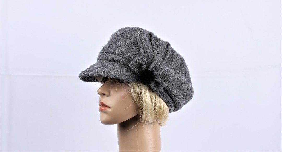 Headstart wool felt cap w pleats,flower grey Style : HS/1411 image 0